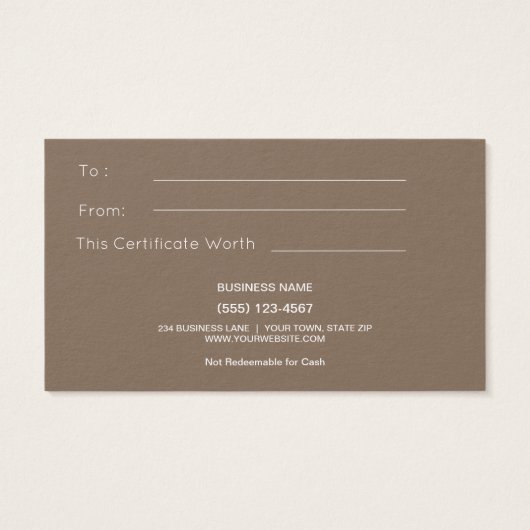 Einfaches Barholz | Rustikales Geschenkgutschein (Rückseite)