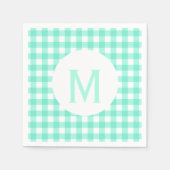 Einfaches Basic Neo Mint Green Gingham Monogram Serviette (Vorderseite)