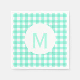 Einfaches Basic Neo Mint Green Gingham Monogram Serviette