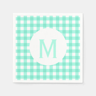 Einfaches Basic Neo Mint Green Gingham Monogram Serviette