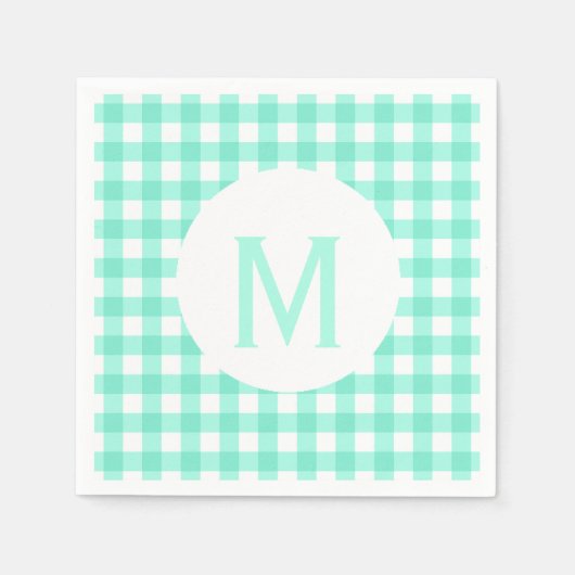 Einfaches Basic Neo Mint Green Gingham Monogram Serviette (Vorderseite)
