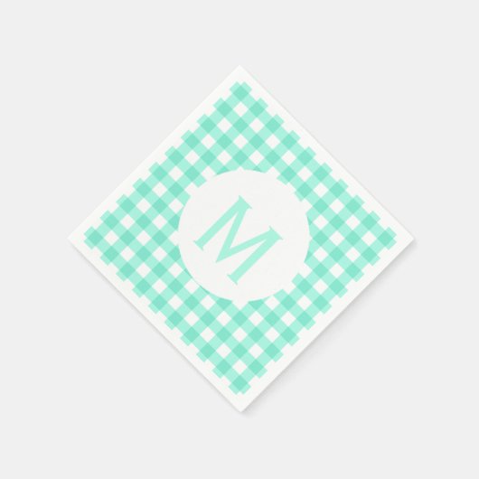 Einfaches Basic Neo Mint Green Gingham Monogram Serviette (Ecke)