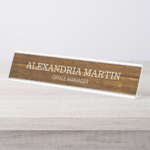 Einfaches Basis-Braun-Holz-Namensschild Türschild Schreibtischnamensplakette