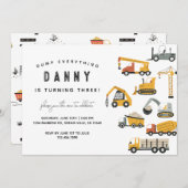 Einfaches Baufahrzeug Einladung zum Geburtstag (Vorne/Hinten)