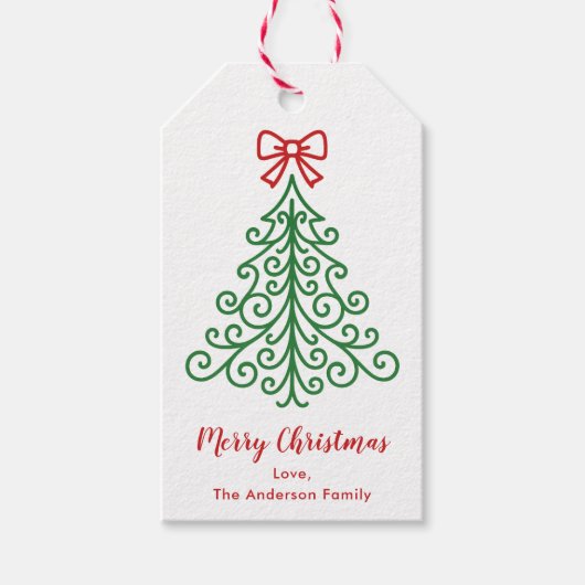 Einfaches Baum mit Bow Moderne Weihnachten Geschenkanhänger (Vorderseite)