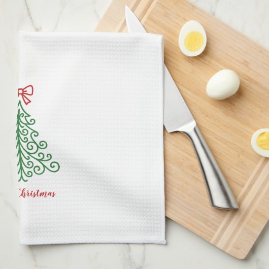 Einfaches Baum mit Bow Moderne Weihnachten Geschirrtuch (Viertel Falte)