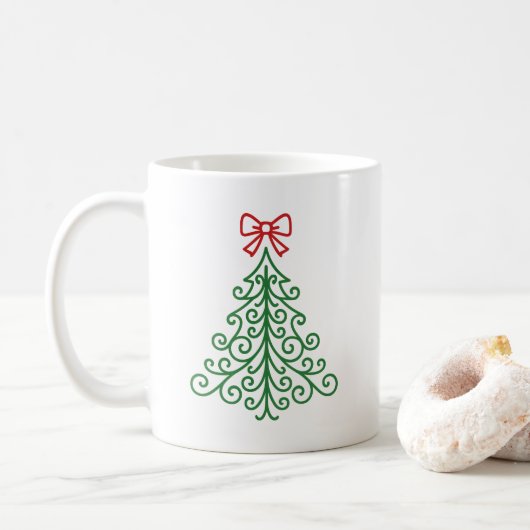 Einfaches Baum mit Bow Moderne Weihnachten Kaffeetasse (Mit Donut)