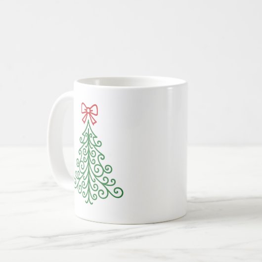 Einfaches Baum mit Bow Moderne Weihnachten Kaffeetasse (Vorderseite Links)