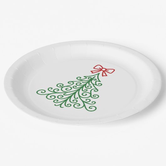 Einfaches Baum mit Bow Moderne Weihnachten Pappteller (Schrägansicht)