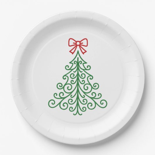 Einfaches Baum mit Bow Moderne Weihnachten Pappteller (Vorderseite)