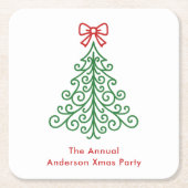 Einfaches Baum mit Bow Moderne Weihnachten Rechteckiger Pappuntersetzer (Vorderseite)
