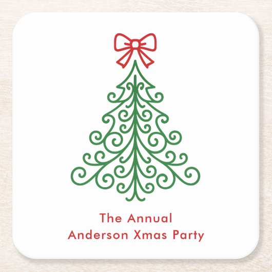 Einfaches Baum mit Bow Moderne Weihnachten Rechteckiger Pappuntersetzer (Vorderseite)