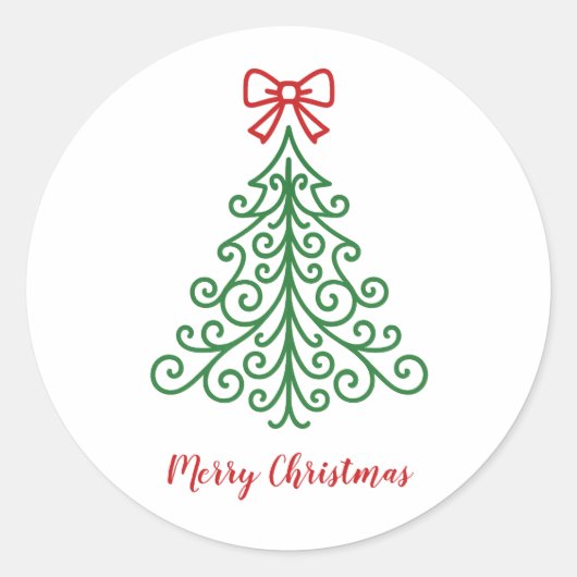 Einfaches Baum mit Bow Moderne Weihnachten Runder Aufkleber (Vorderseite)