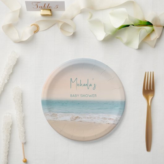 Einfaches Beach Foto Personalisiert Babydusche Pappteller (Hochzeit)