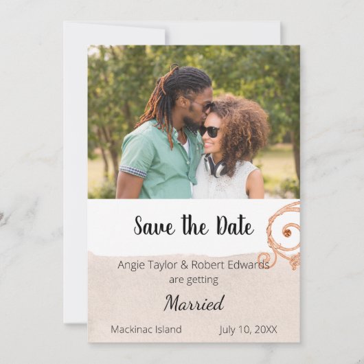 Einfaches Beige Foto Brush Stroke Save the Date (Vorderseite)