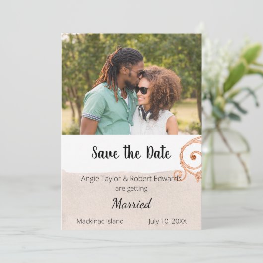 Einfaches Beige Foto Brush Stroke Save the Date (Stehend Vorderseite)