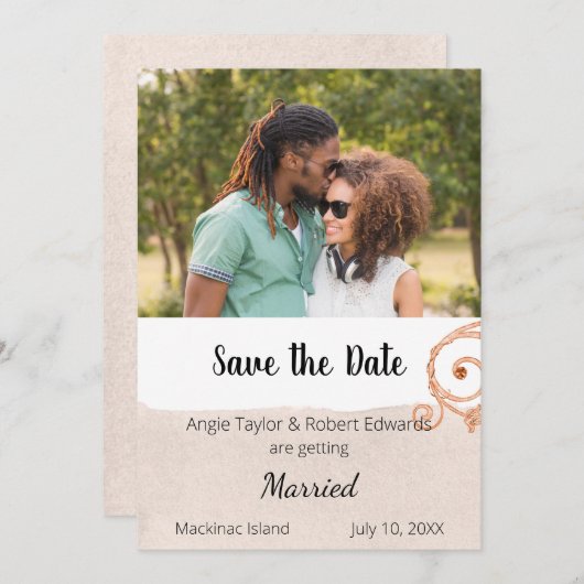 Einfaches Beige Foto Brush Stroke Save the Date (Vorne/Hinten)