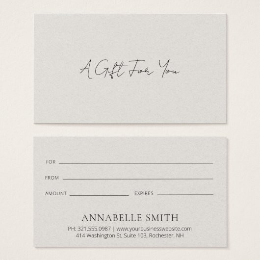 Einfaches Beige Modernes Geschenkgutschein (Vorne & Hinten)