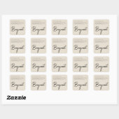 Einfaches, beige-Script-Etikett für Kerzen Quadratischer Aufkleber (Blatt)