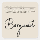 Einfaches, beige-Script-Etikett für Kerzen Quadratischer Aufkleber (Vorderseite)