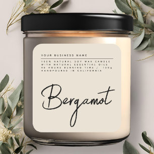 Einfaches, beige-Script-Etikett für Kerzen Quadratischer Aufkleber