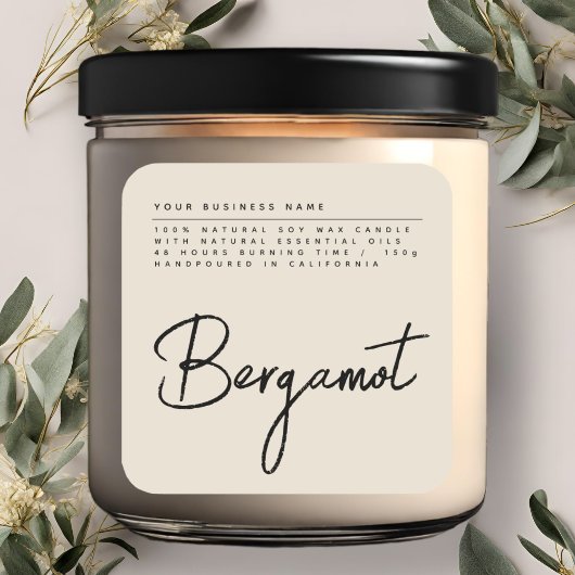 Einfaches, beige-Script-Etikett für Kerzen Quadratischer Aufkleber