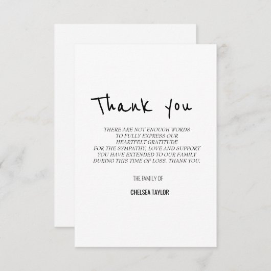 Einfaches Beileid für die Begräbnishandschrift Dankeskarte (Vorne/Hinten)