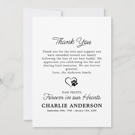 Einfaches Beileid-Memorial-Foto für Hunde Dankeskarte (Rückseite)