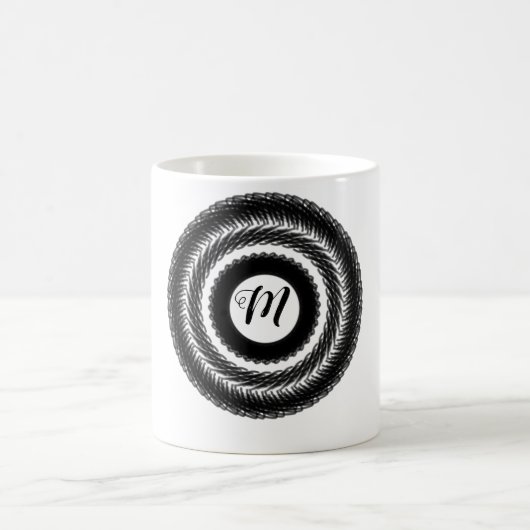 einfaches benutzerdefiniertes BLACK mandala Monogr Kaffeetasse (Mittel)