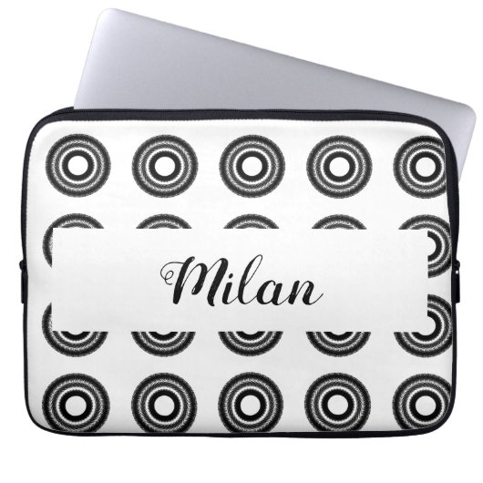 einfaches benutzerdefiniertes BLACK mandala Monogr Laptopschutzhülle (Vorderseite)