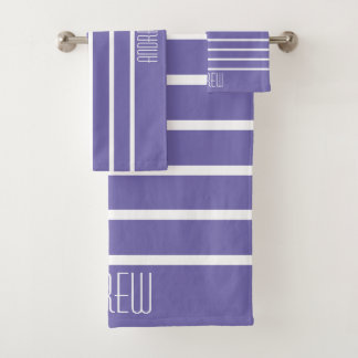 Einfaches benutzerdefiniertes Chic Periwinkle Stri Badhandtuch Set