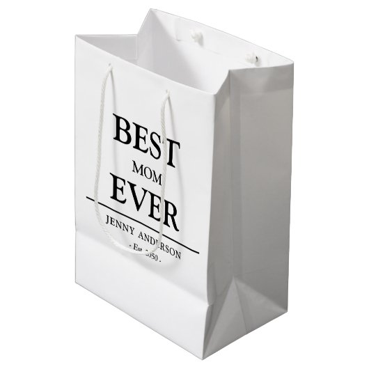Einfaches benutzerdefiniertes Design Beste Mutter  Mittlere Geschenktüte (Vorderseite Schrägansicht)