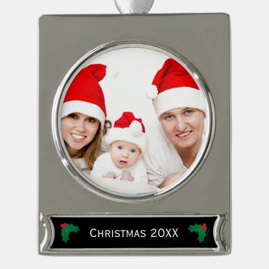 Einfaches benutzerdefiniertes Foto und Weihnachten Banner-Ornament Silber (Vorderseite)