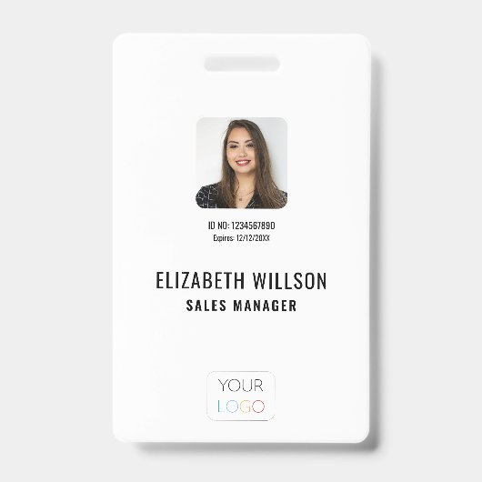 Einfaches benutzerdefiniertes Logo, Name, Foto Mit Ausweis (Front)