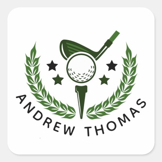 Einfaches benutzerdefiniertes Monogramm Golfer Nam Quadratischer Aufkleber (Vorderseite)