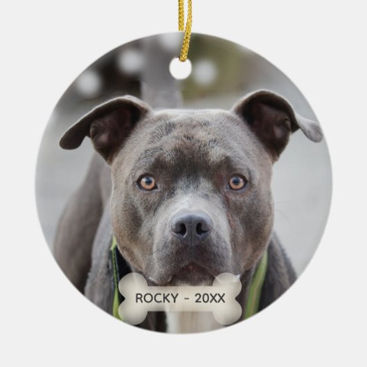 Einfaches benutzerdefiniertes Pit Bull Dog-Foto Keramik Ornament (Vorne)