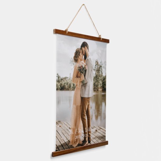 Einfaches benutzerdefiniertes Skript-Hochzeitsgeda Wandteppich Mit Holzrahmen (Gewinkelt)