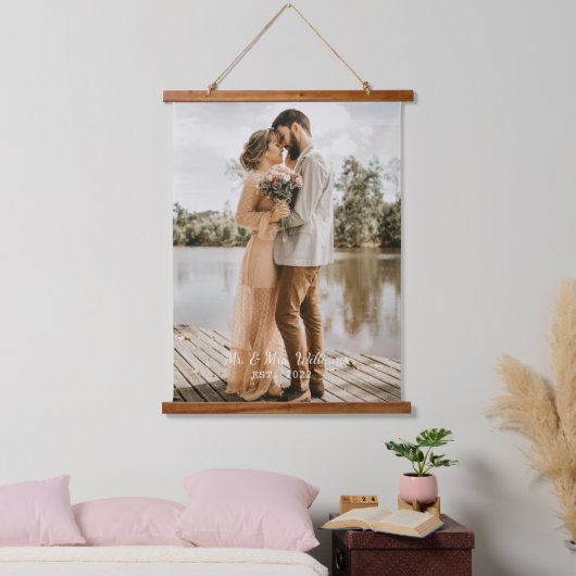 Einfaches benutzerdefiniertes Skript-Hochzeitsgeda Wandteppich Mit Holzrahmen (Schlafzimmer)