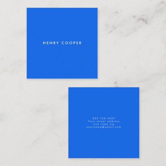 Einfaches Berufliches Cobalt Blue Quadratische Visitenkarte (Vorne/Hinten)