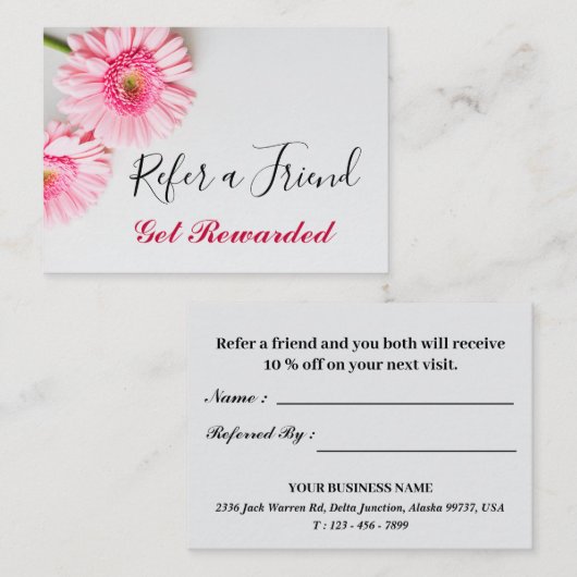 Einfaches Berufliches Geschäft mit Pink Daisy   Empfehlungskarte (Vorne/Hinten)