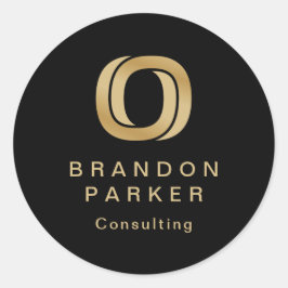 Einfaches Berufliches Gold-Logo auf Schwarz Runder Aufkleber