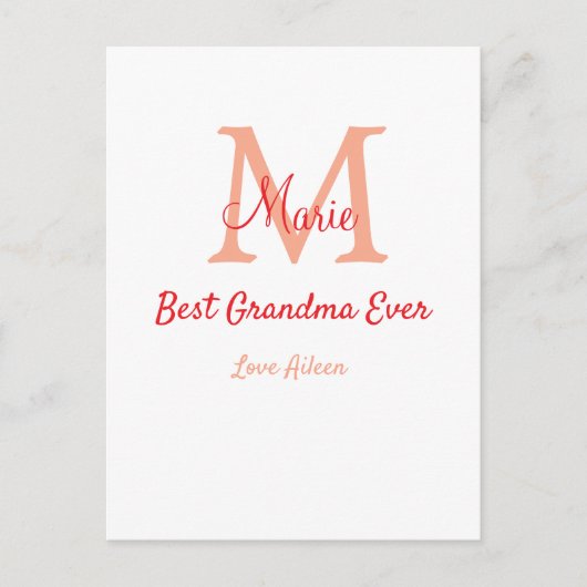 einfaches, bestes Oma-Monogramm Postkarte (Vorderseite)