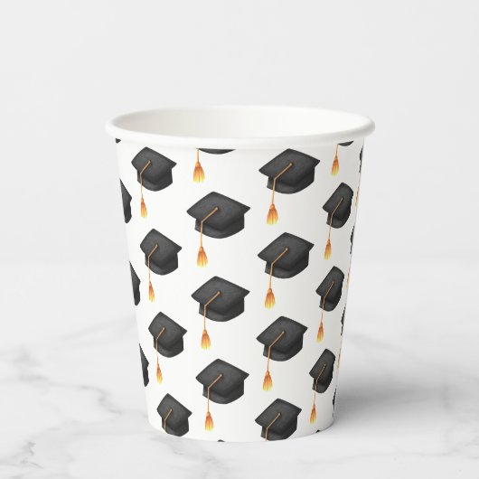 Einfaches Black Abschluss Hat Pattern Pappbecher (Rückseite)