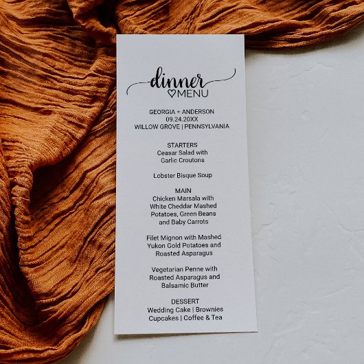 Einfaches Black Calligraphy Wedding Menu Menükarte