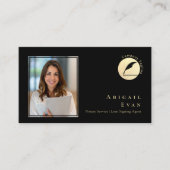 Einfaches Black & Gold Feather Notar Service Foto Visitenkarte (Vorderseite)