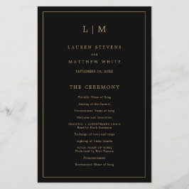 Einfaches Black Gold Hochzeitsprogramm für Monogra