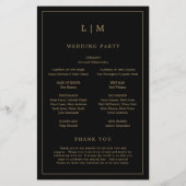 Einfaches Black Gold Hochzeitsprogramm für Monogra (Hinten)