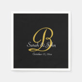 Einfaches Black & Gold Monogramm Hochzeitspapier N Serviette (Vorderseite)