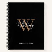 Einfaches Black Gold Script Monogram Name-Notebook Notizblock (Vorderseite)