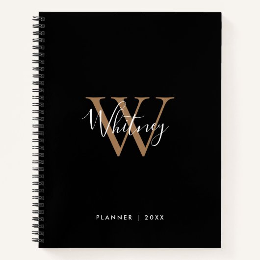 Einfaches Black Gold Script Monogram Name-Notebook Notizblock (Vorderseite)